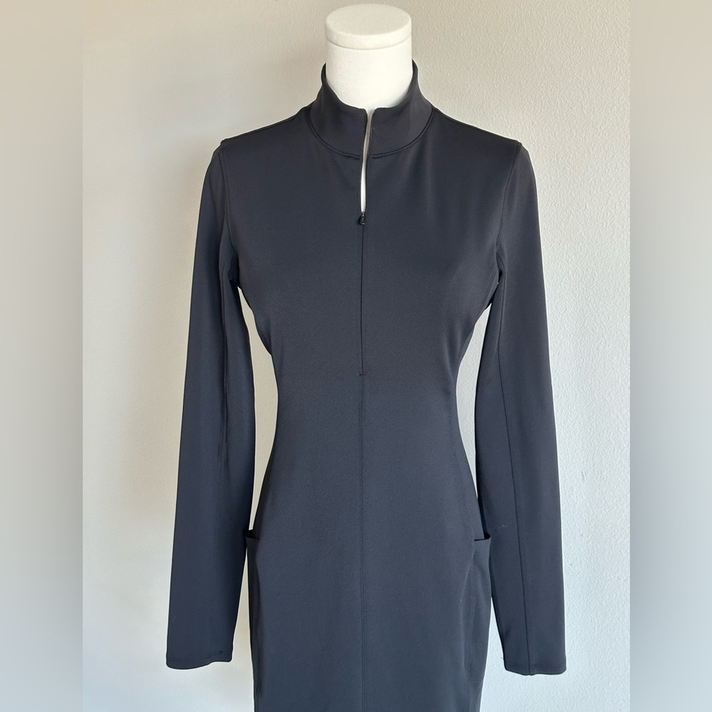 Athleta Delancey Black Half Zip Long Sleeve Mock Neck Dress with Pockets-SP - Picture 4 of 14